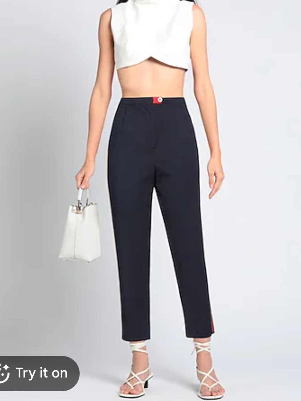 Pinko Rubye 1 Pantalone Navy Cropped Trousers with Red & Gold Side Detail 40 (6)